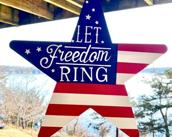 Let Freedom Ring Metal Star Sign: Patriotic Wreath Decoration