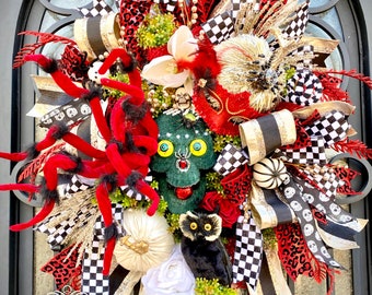 Ritzy Glitzy Wreaths Skeleton wreath for front door, skull and spider wreath, Halloween wreath for front door, Halloween Door wreath, oct 31