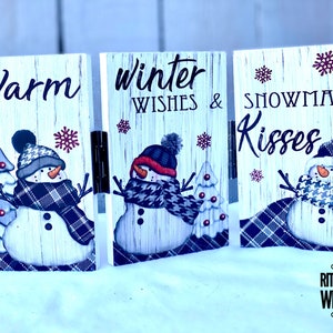 Warm winter wishes snowman kisses sign, snowman folding sign, snowman sign image 1