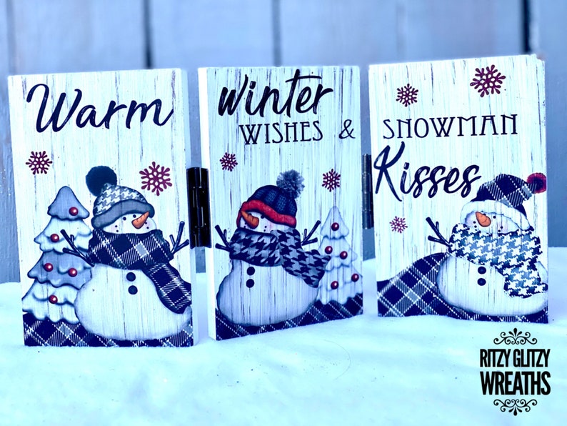 Warm winter wishes snowman kisses sign, snowman folding sign, snowman sign image 1