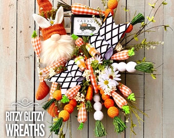 Bunny gnome Wall Decor, Basket Wreath, Gnome Wreath, Carrot Wreath, Bunny Basket Wreath