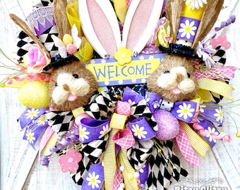 Easter Bunny Wreath, Easter Bunny Door Wreaths, Spring Wreath, Easter Wreaths for Front Doors, Spring Door Decor. Ritzy Glitzy Wreaths