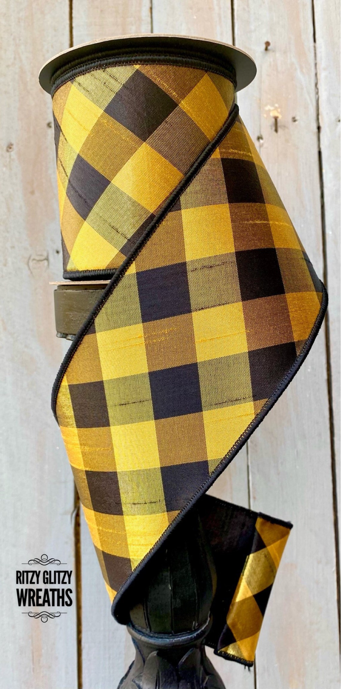 Wired Ribbon D. Stevens Ribbons Black and Gold ribbon Check Etsy