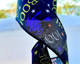 Halloween ribbon, linen ribbon, Oct 31 ribbon, boo ribbon, Halloween decorations