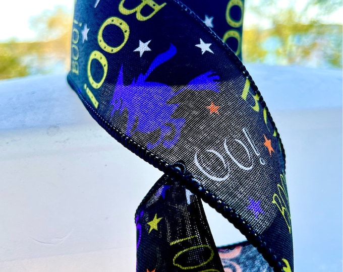 Halloween ribbon, linen ribbon, Oct 31 ribbon, boo ribbon, Halloween decorations