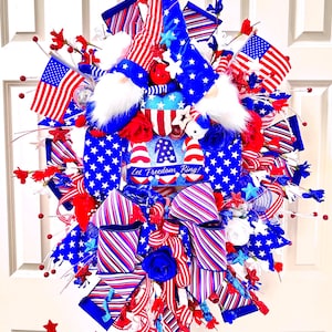 Patriotic Wreath, Americana Wreath, patriotic decor, Stars and Stripes Wreaths, Gnome wreath, Ritzy Glitzy Wreaths