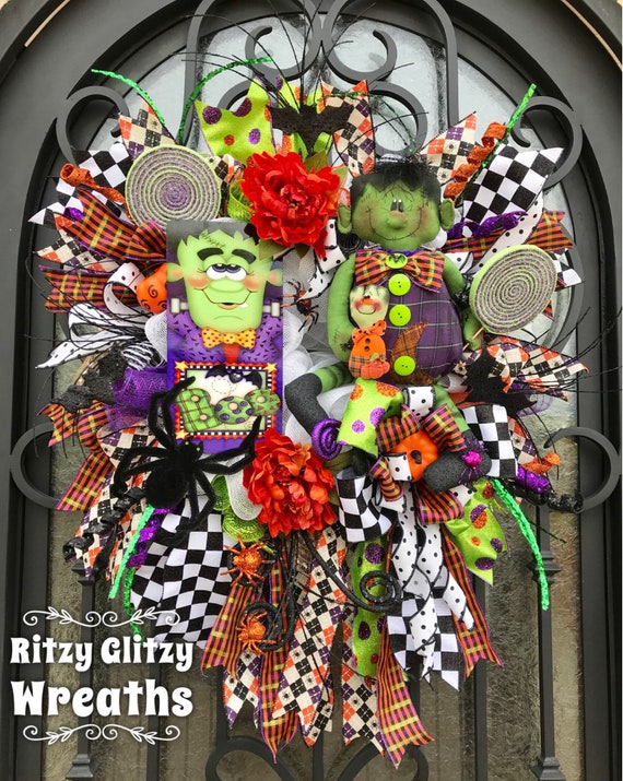 Halloween Wreath Frankenstein Wreath Halloween Decor Etsy