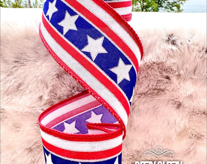 Patriotic Ribbon, Americana ribbon, star ribbon, patriotic decor, red white and blue, Americana Ribbons, silver stars