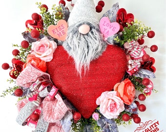 Valentine Wreath, Valentine Decor, Heart Wreath, Heart Decor, Love Wreath, Gnome Heart Wreath,  Valentine Door, Valentine Door Hanger