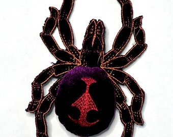 Black Widow Purple Velvet Spider patch, Black Widow Purple pin, Black Widow Spider embroidery patch, spider pin