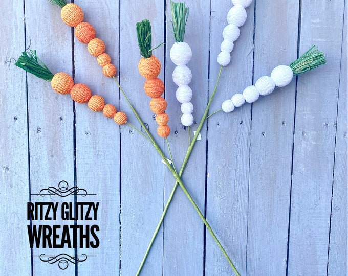 Jute Carrots, Easter carrots, Carrot pick, jute carrot pick, jute ball carrots, spring carrot decor