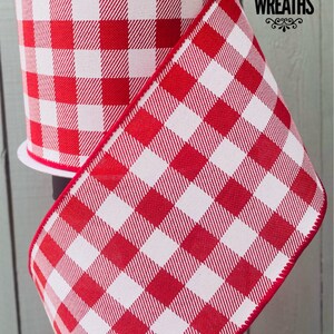 Red Gingham ribbon 4, Gingham ribbon, Wired Ribbon, Farmhouse Ribbon, white and red ribbon, Wreath Supplies Bild 3