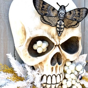 Halloween Skull Wreath, moth man wreath, Bad Boy Skull wall art, skull art, Fall skull Decoration, Skeleton Wreath, Skeleton Swag image 4