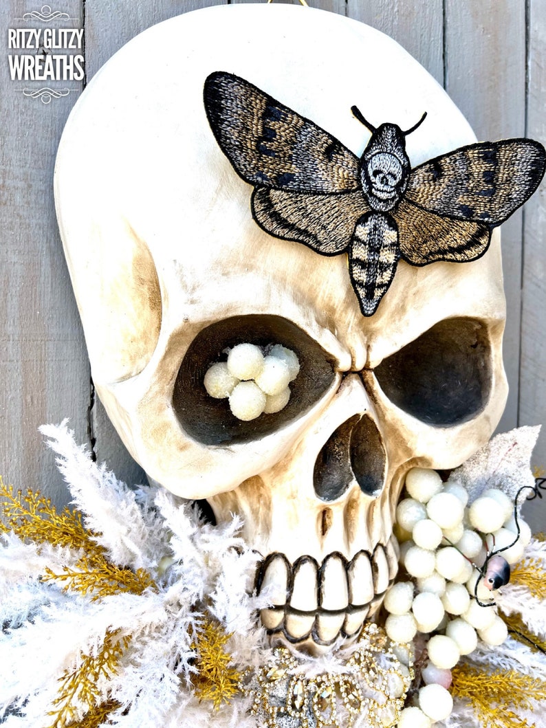 Halloween Skull Wreath, moth man wreath, Bad Boy Skull wall art, skull art, Fall skull Decoration, Skeleton Wreath, Skeleton Swag image 4