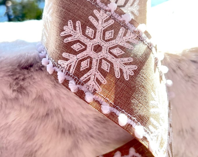 Snowflake ribbon, natural canvas snowflake wired ribbon, Ritzy Glitzy Wreaths ribbons