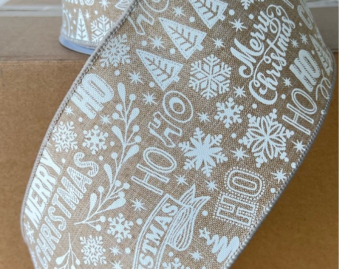 Jolly Ribbon, Christmas Ribbon, HO HO Ribbon, Natural Canvas Ribbon, Designer Ribbon, Christmas Bows