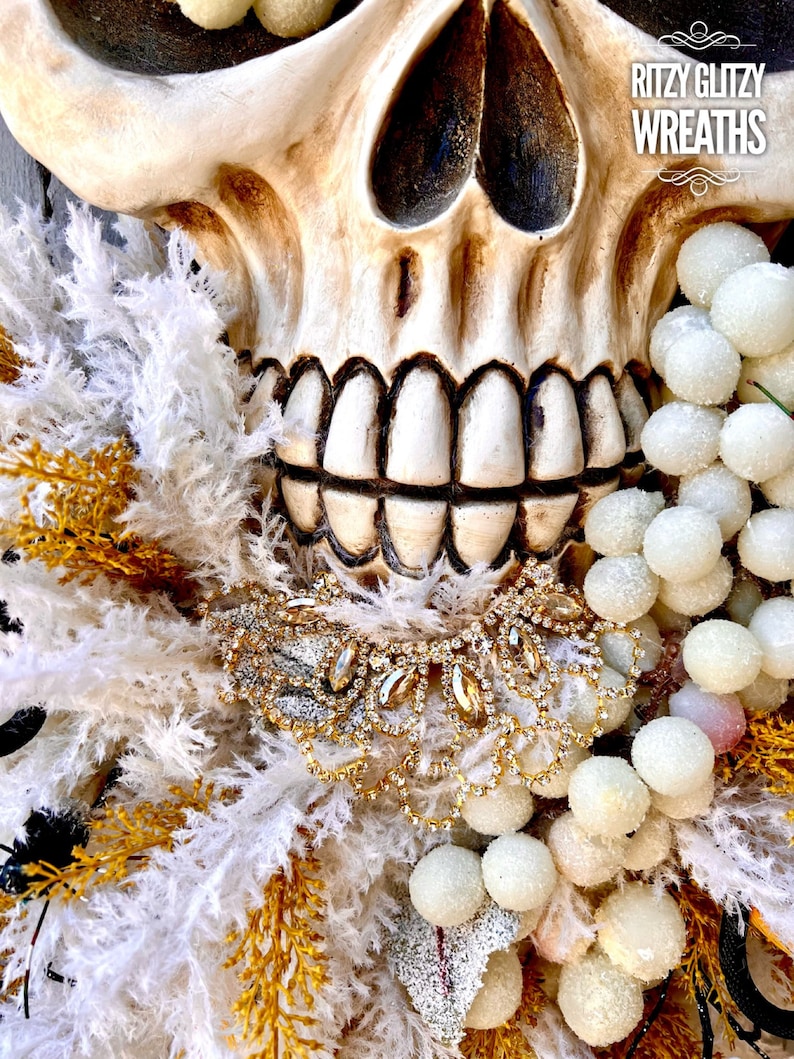 Halloween Skull Wreath, moth man wreath, Bad Boy Skull wall art, skull art, Fall skull Decoration, Skeleton Wreath, Skeleton Swag image 7