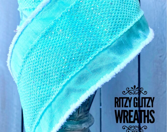 Minty ribbon, chenille edge ribbons, Mint ribbon, luxury ribbon, holiday ribbon, Holiday ribbon, Wreath Supplies, Christmas ribbon
