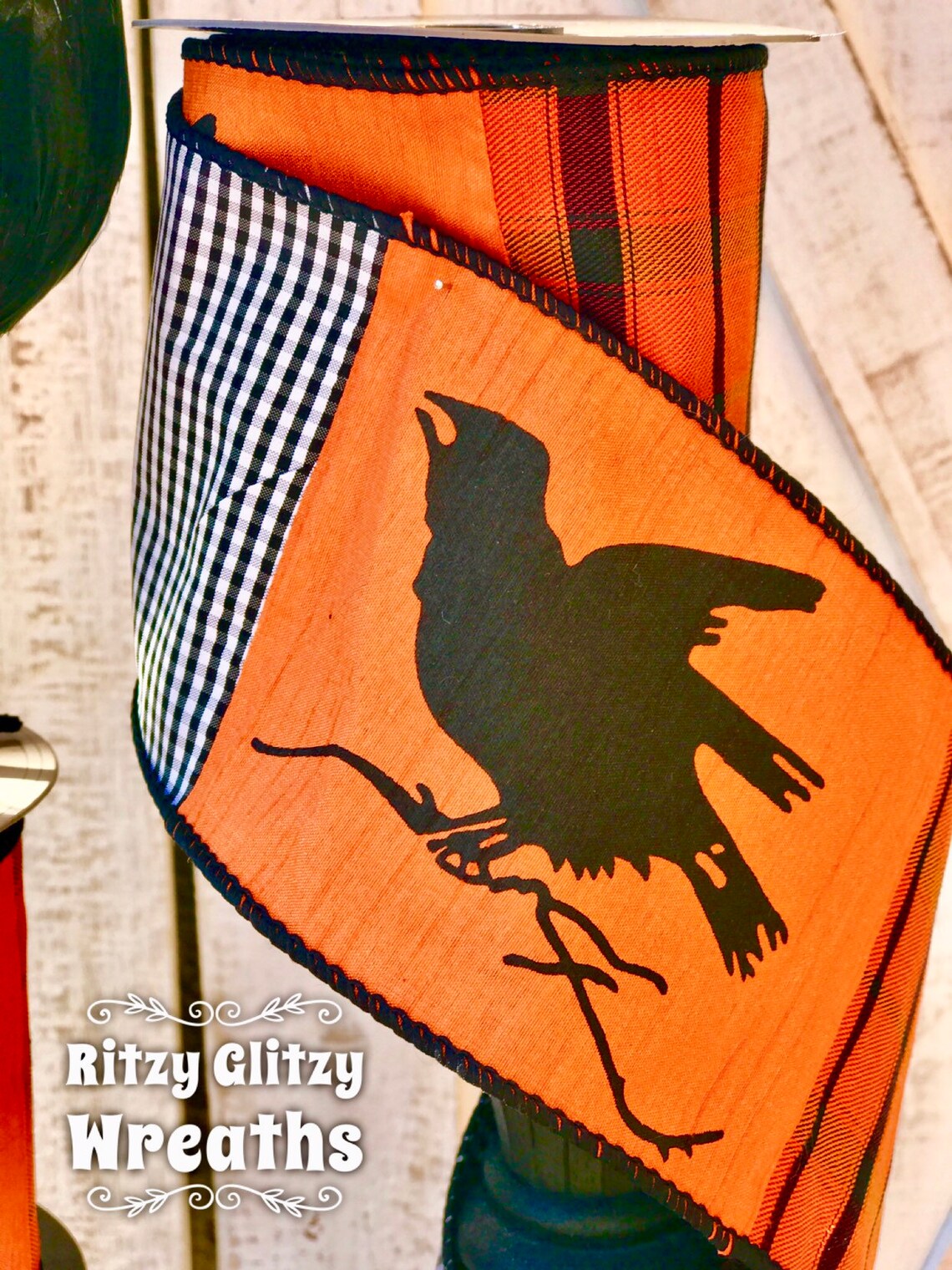 D. Stevens Raven Ribbon Gingham Check Ribbons, Fall Crow Ribbon, Crow ...