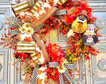 Fall Wreath, Autumn Wreaths, Lovebirds fall wreath. Fall in love, Wreath, front door wreath, thanksgiving wreath