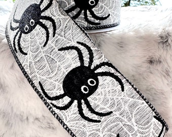 Spider ribbon, Halloween Spider Ribbon, Gray Spider Ribbon