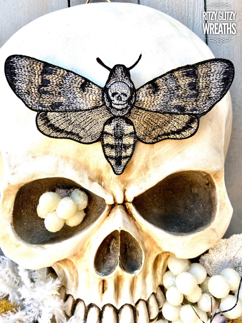 Halloween Skull Wreath, moth man wreath, Bad Boy Skull wall art, skull art, Fall skull Decoration, Skeleton Wreath, Skeleton Swag image 2