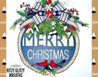 Merry Christmas Door Hanger. Door Wreath, Cardinal Door Hanger Wreath, Organic Wreath by Ritzy Glitzy Wreaths