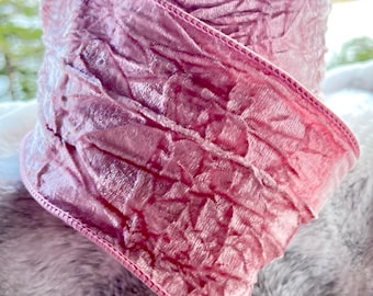 Pink crushed velvet Ribbon, Candy ribbon, wired pink ribbon, soft pink ribbon, wired Luxury Ribbon,  4” ribbon Ritzy Glitzy Wreaths