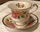 Paragon Pink Mum Flowers Footed Teacup and Saucer Double Gold Warrant