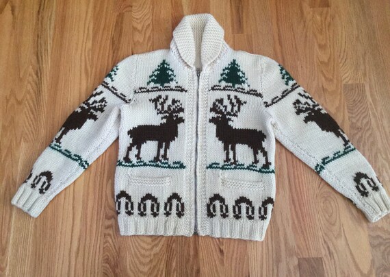 Vintage Canadian Mary Maxim Wool Cowichan Elk Swea