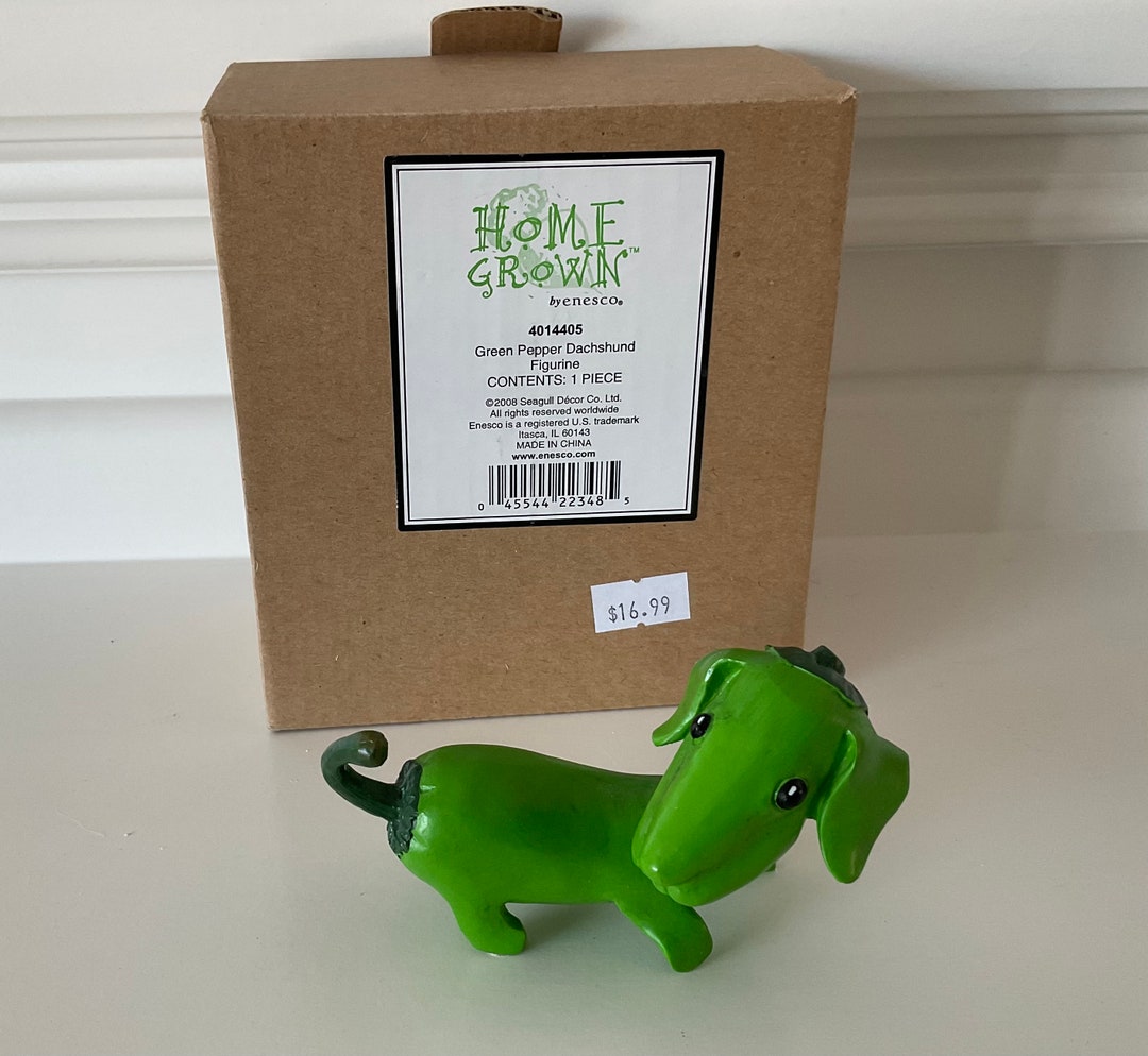 Rare Enesco Home Grown Green Pepper Dachshund Dog Figurine Mint W Box