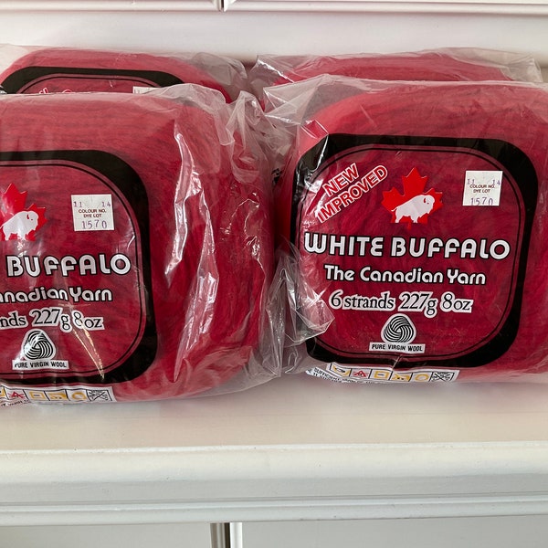 White Buffalo 100% Pure Virgin Wool Yarn, RED, 6 Strands 8 Oz. 227 g Cowichan Sweater, Mitts, Toques,