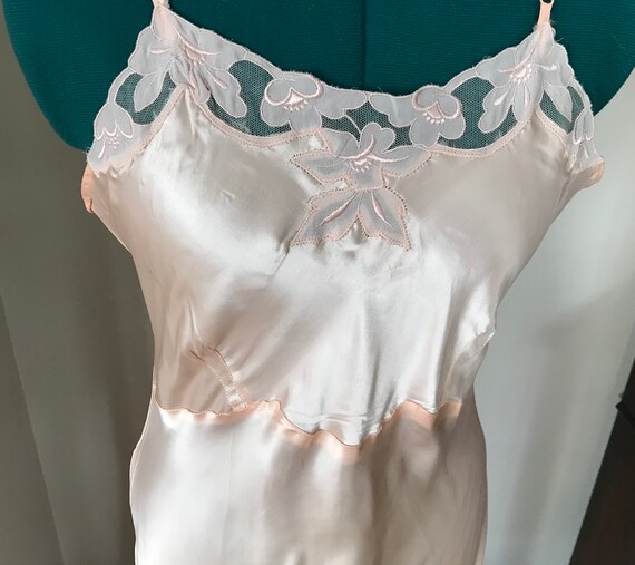 Vintage Peach Satin Rayon Full Slip, Chemise, Nigh