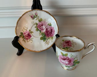 Royal Albert American Beauty Demi Tea Cup and Saucer Set Bone China made in England Circa 1940’s