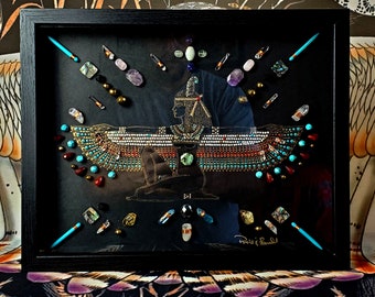 moon art, crystal grid, crystal art, framed crystal art, egyptian art, egypt art,isis, goddess isis, isis, isis art