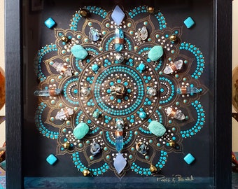 Crystal art, framed crystal art, framed crystal grid, crystal grid, mandala art, mandala, energy infused art