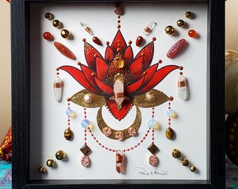 crystal grid, crystal art, framed crystal art, framed crystal grid, lotus flower, lotus art, lotus flower art, lotus art