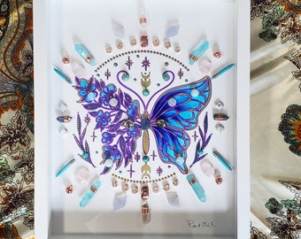 butterfly, crystal grid, crystal art, energy infused art, butterfly art, lotus flower, spiritual art, butterflies