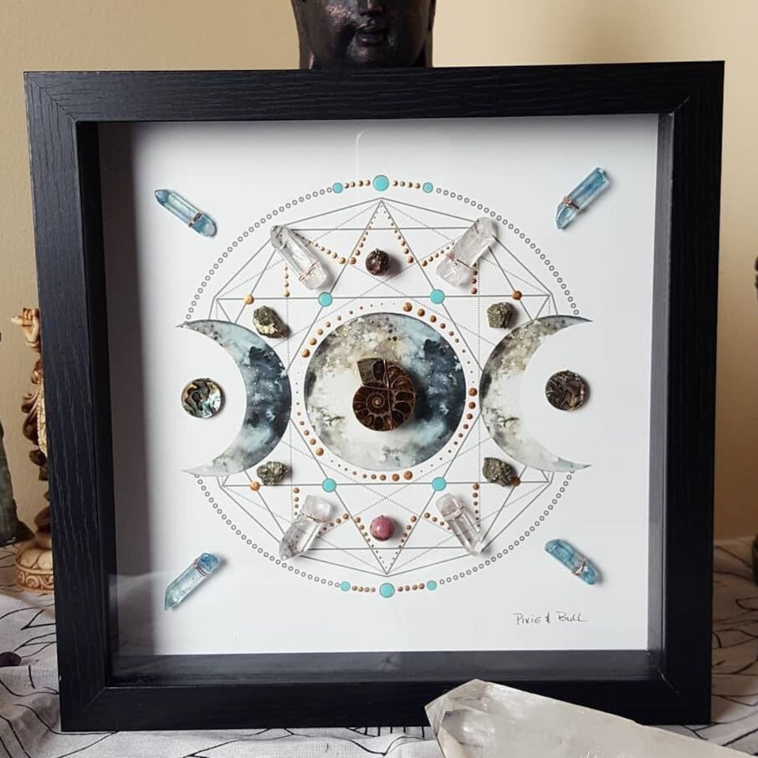 Handmade Crystal Grid Art, Framed Triple Moon, Energy Infused - Etsy