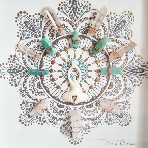 Crystal Art Crystals Crystal Grids Bodhi Wedding Bodhi Style Framed Crystal Art Energy Infused Art Sacred Geometry Yantra Goddess - 