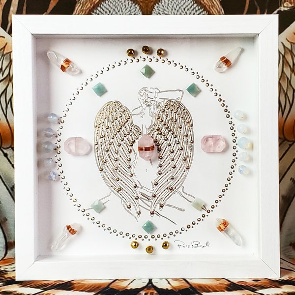 crystal grid, crystal art, framed crystal art, framed crystal grid, angels, angel, angel art, energy infused art, earth angel, earth angels