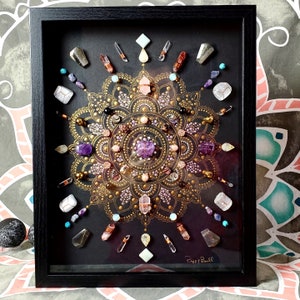 Crystal art, framed crystal art, framed crystal grid, crystal grid, mandala art, mandala