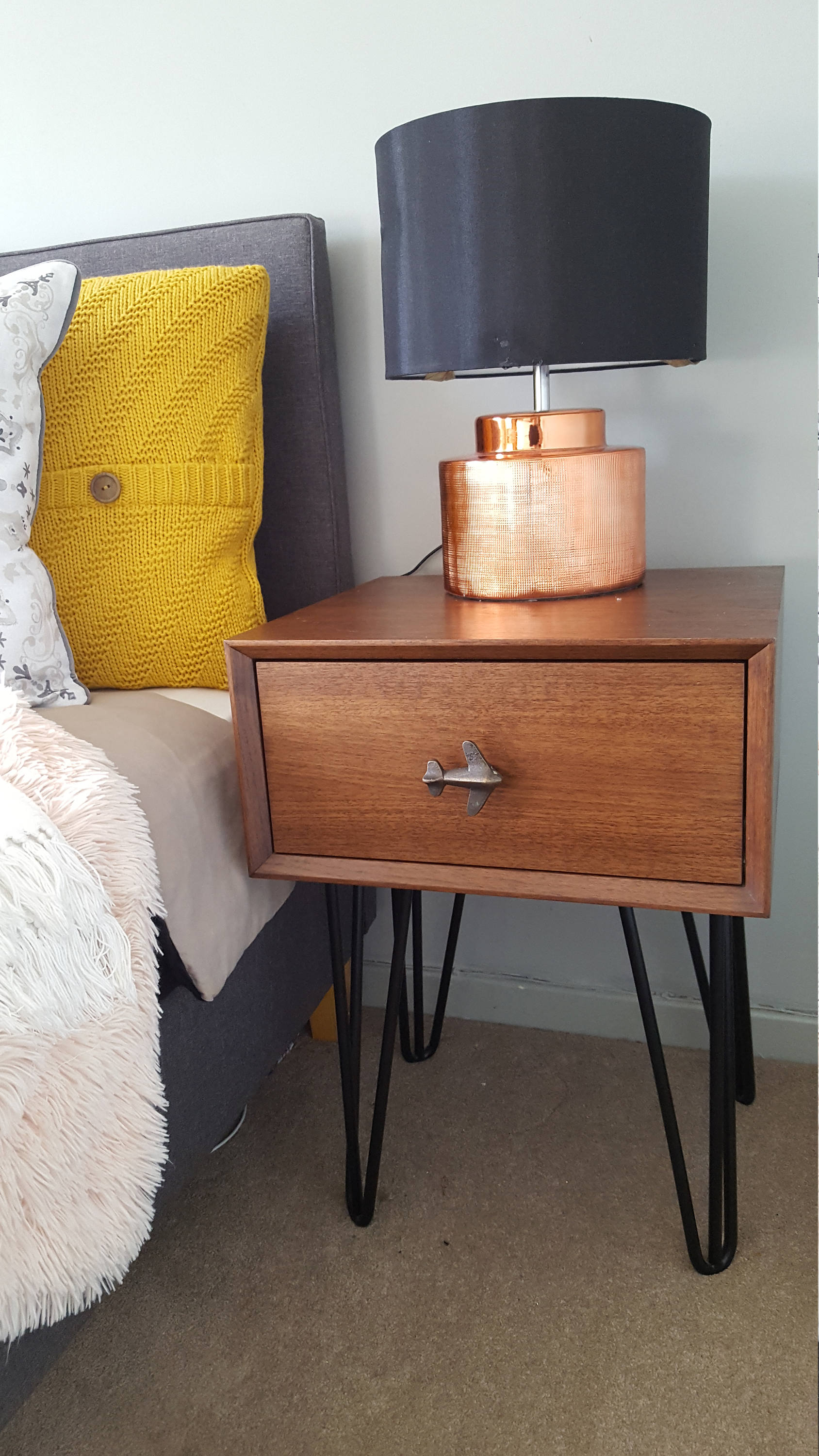 Walnut Bedside Table Drawer Nightstand Hairpin Legs Etsy