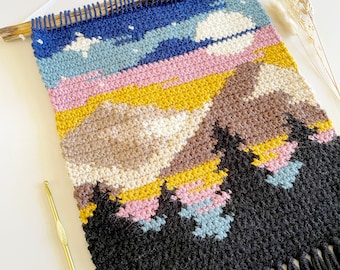 Crochet Pattern | The Sunset Mini Mountainside Wall Hanging | Crochet Wall Hanging Pattern | Landscape Crochet Pattern | Instant Download