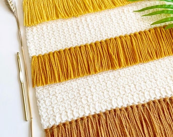 Padrão de crochê | Decoração de parede "A Hora Dourada" | Padrão de crochê para decoração de parede | Decoração de parede com franjas | Decoração de parede com borlas | Download instantâneo