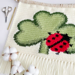 Crochet Pattern | The Lucky LadyBug Wall Hanging | Wall Hanging Crochet Pattern | Crochet Shamrock | Crochet Lady Bug | Instant Download