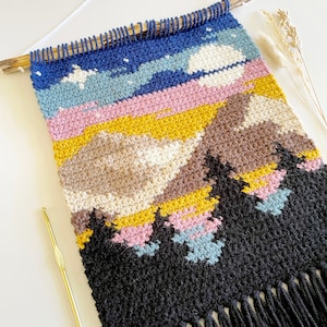 Crochet Pattern | The Sunset Mini Mountainside Wall Hanging | Crochet Wall Hanging Pattern | Landscape Crochet Pattern | Instant Download