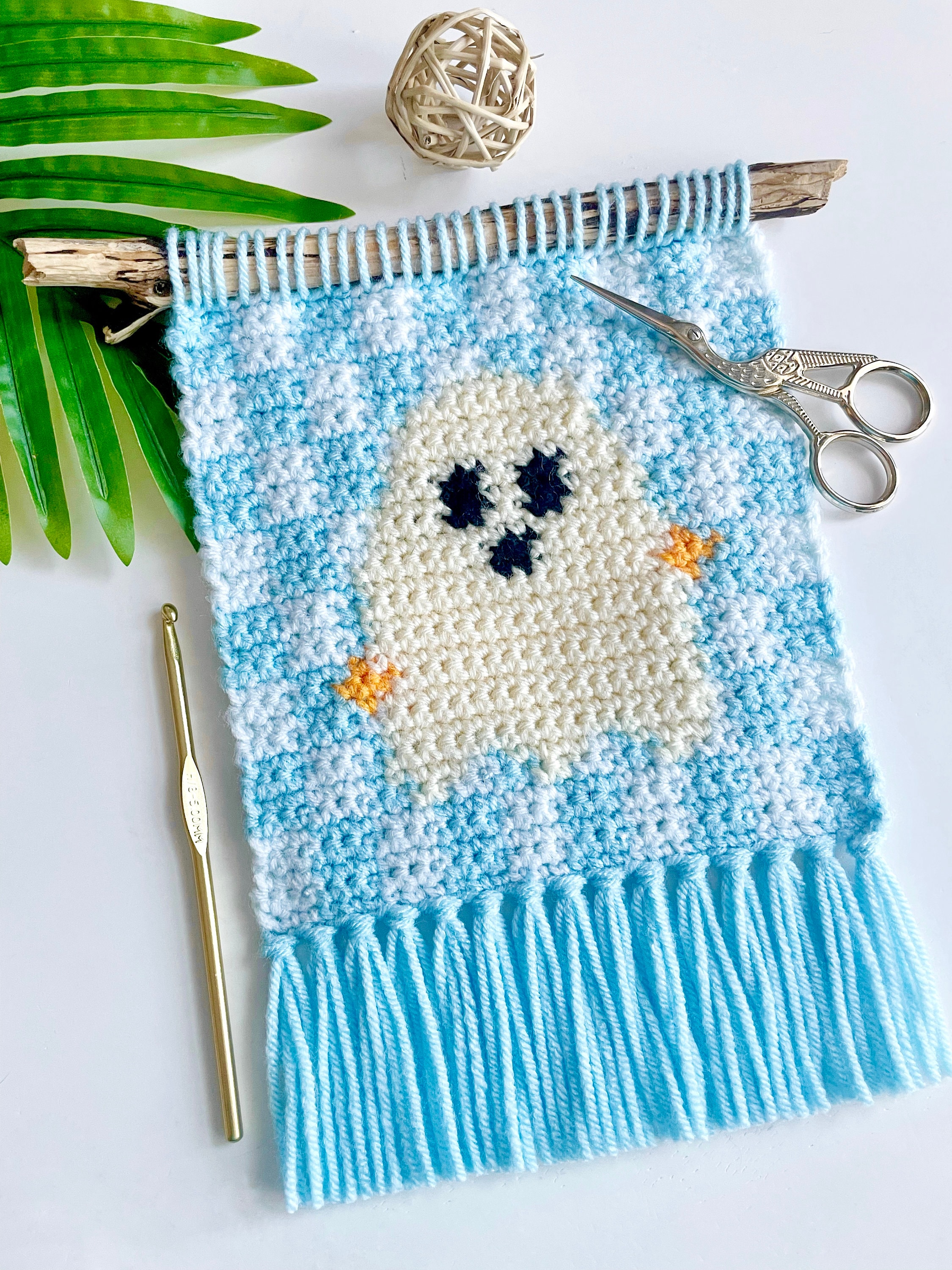 36 Hippie Crochet Patterns for Boho Outfits, Bags, Home Décor, and Gifts 17 Crochet Pattern The Groovy Ghost Wall Hanging Wall