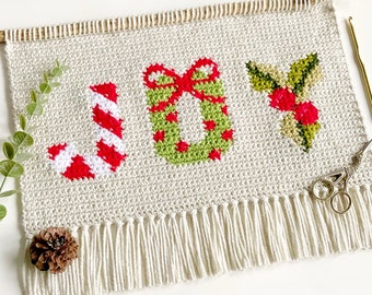 Crochet Pattern | Joy To The World Wall Hanging | Wall Hanging Crochet Pattern | Crochet Christmas Decor | Crochet Candy Cane | PDF