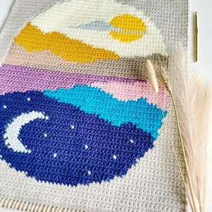 Crochet Pattern | The Moon Rise Sun Fall Wall Hanging | Wall Hanging Crochet Pattern | Sun and Moon Crochet Pattern | Instant Download | PDF